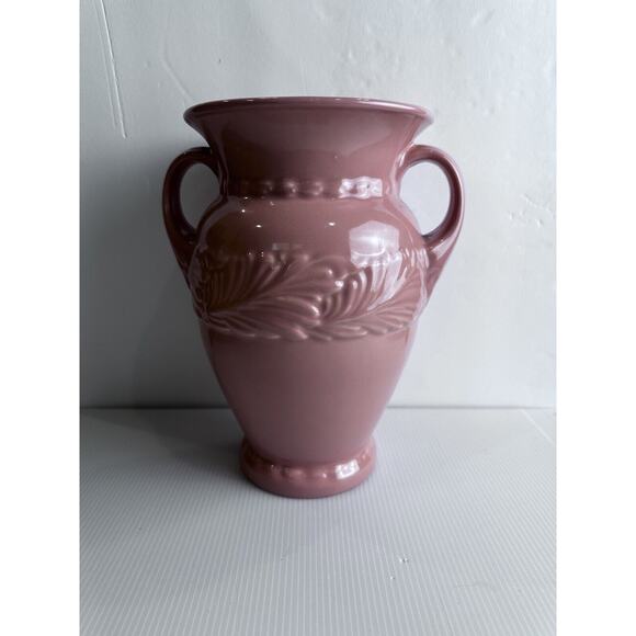 BEAUTIFUL VINTAGE ABINGDON ART POTTERY 153 ACANTHUS LEAF PINK WITH HANDLES VASE! - Picture 3 of 16